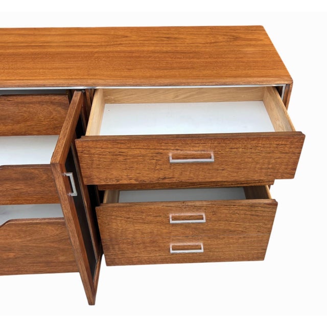 1960s Mid-Century Modern Walnut Credenza With Chrome Accents and Floating Base For Sale - Image 13 of 16