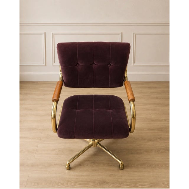 1970s Vintage Plum Velvet Swivel Chair For Sale - Image 5 of 6