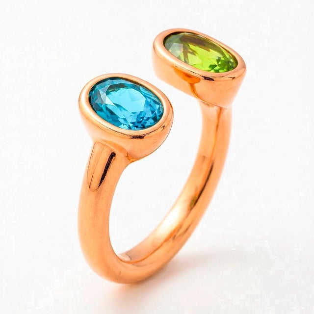 Toi Et Moi Gemstone Ring: Topaz and Peridot, Size 7.5 For Sale - Image 4 of 12