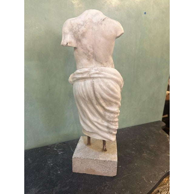 Classical Marble Male Torso Fragment on Custom Stone Base For Sale - Image 4 of 12