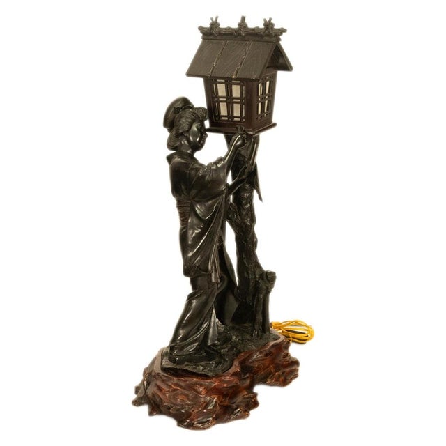 Japanese Antique Japanese Meiji Period Cast Bronze Geisha Statue Figure Lamp Signed 1890 For Sale - Image 3 of 16