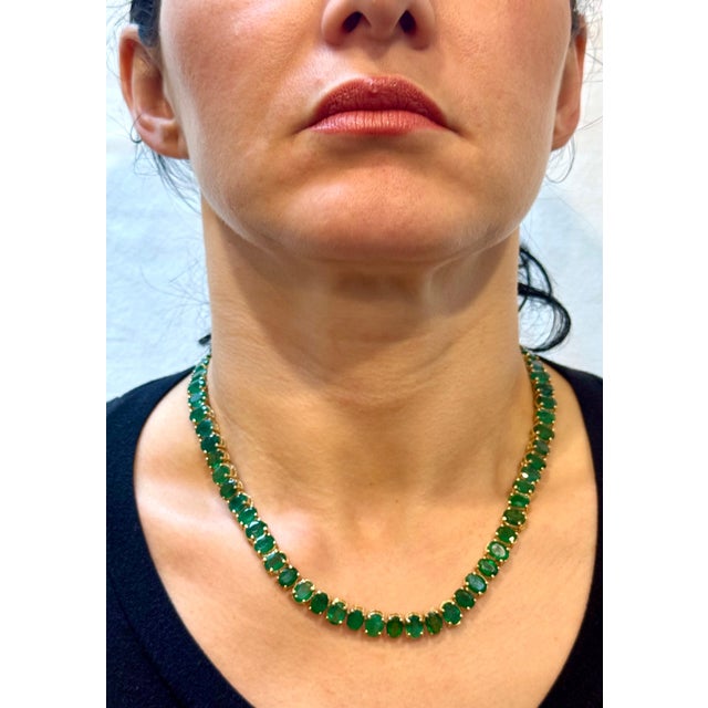 110 Ct Oval Natural Fone Oval Emerald Necklace, 14 K Gold 57.3 Gm , 18 " Long For Sale - Image 13 of 18