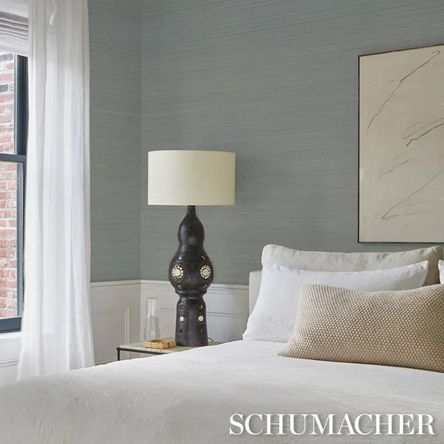 Schumacher Musa Abaca Wallpaper In Sky Blue For Sale In New York - Image 6 of 7