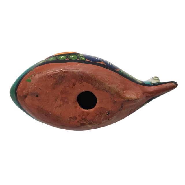 Handpainted Mexican Folk Art Terra Cotta Fish – Vintage Colorful Pottery Sculpture For Sale - Image 11 of 11