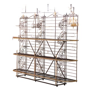 Early 20th Century French Wrought Iron and Brass Baker’s Rack on Wheels For Sale