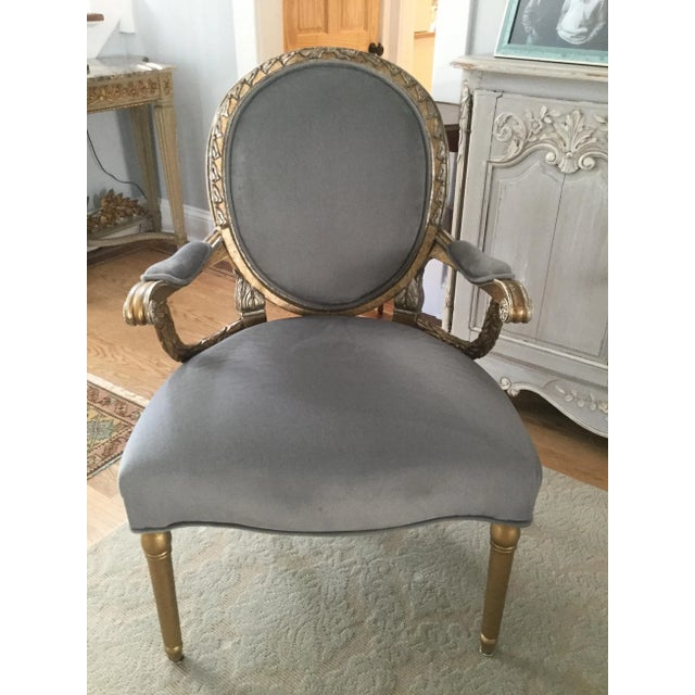 Dove Gray Vintage Hollywood Regency Silver & Gold Upholstered Armchair For Sale - Image 8 of 10