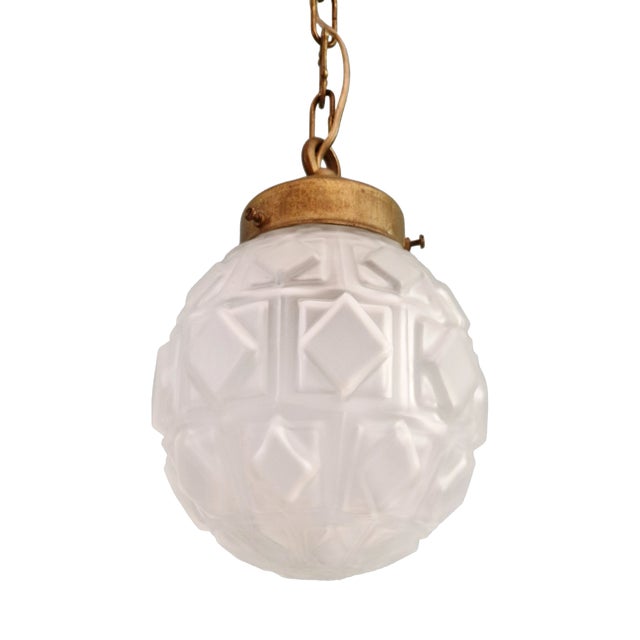 Art Deco Pendant Light in Frosted Molded Pressed Glass, 1930s For Sale