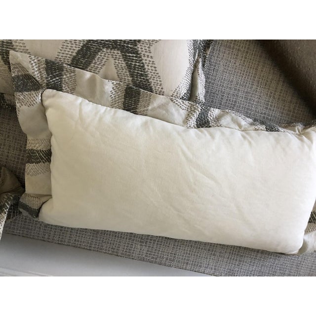 2010s Custom Lumbar Grey & Cream Embroidered Pillows- Set of 3 For Sale - Image 5 of 6