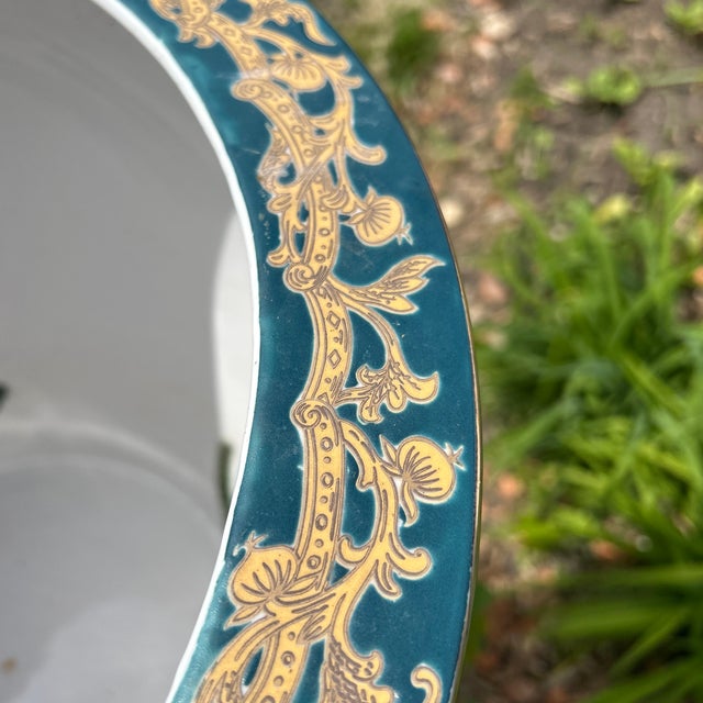 Antique Very Large Chinoiserie Enameled Porcelain Emerald Green With 24k Gold Koi Fish Planter/Jardiniere For Sale In Chicago - Image 6 of 12