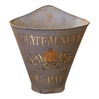 19th Century French Châteauneuf-Du-Pape Painted Metal Grape Harvesting Hott For Sale