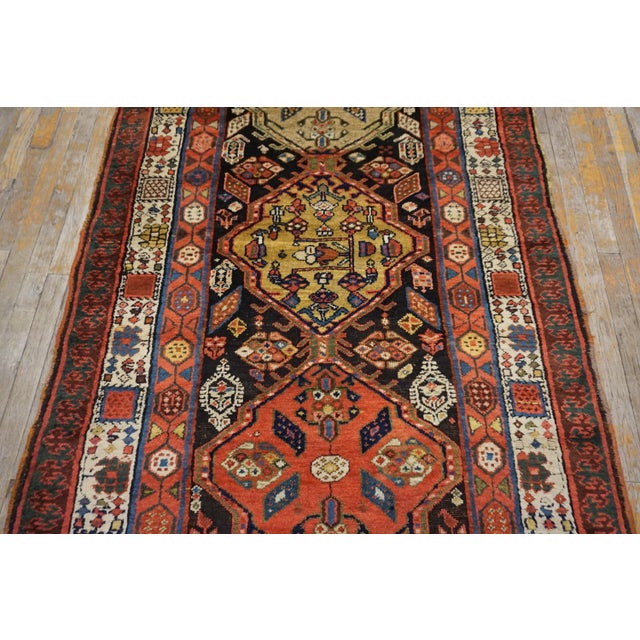1890s Brown Medallion Tribal Antique n.w. Persian Rug 4'3" X 13' Handknotted Wool Carpet For Sale In New York - Image 6 of 11