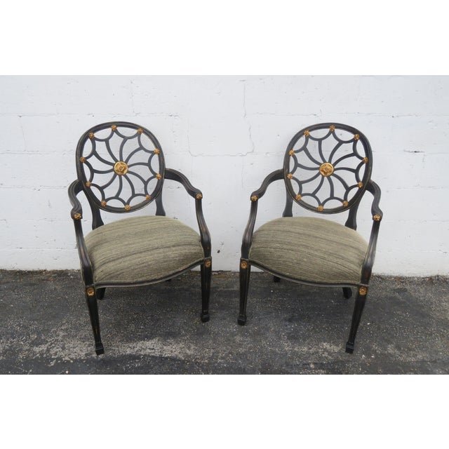 Hollywood Regency Distressed Painted Black Dining Chairs Set of Six