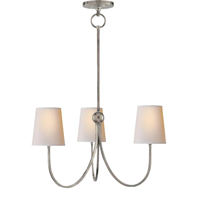 Thomas O'Brien for Visual Comfort Signature Reed Small Chandelier in Antique Nickel with Natural Paper Shades For Sale