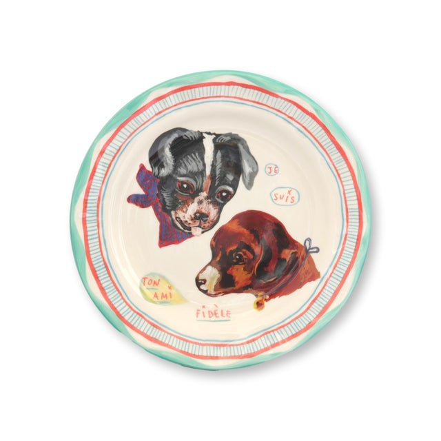 Contemporary French Nathalie Lété Dinner Plates with Dogs - Set of 4 For Sale - Image 3 of 3