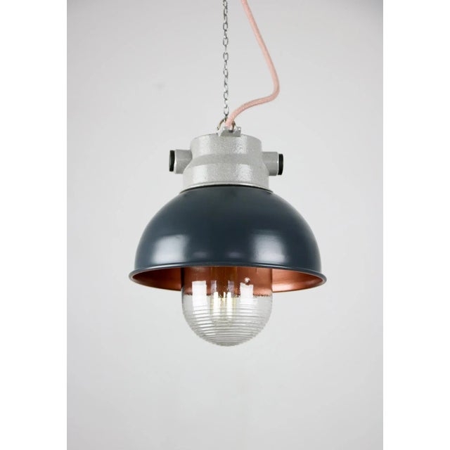 Vintage Anthracite Small Industrial Pendant Lamp from TEP, in Restored conditions. Designed 1960 to 1969 Up to 250V...