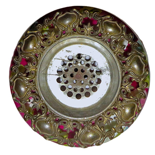 Metal 19th C. Oil Kerosene Lamp Base W/ Font Gone With the Wind Banquet Antique Victorian Morning Glories For Sale - Image 7 of 8