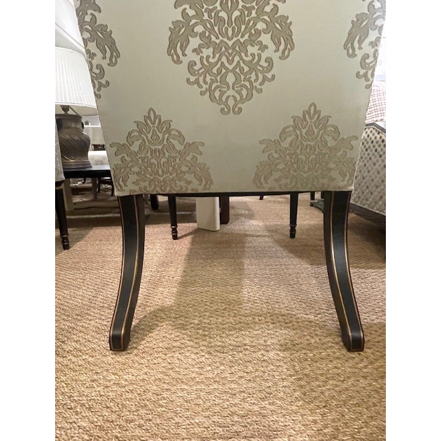 Pair of Modern Damask Dessin Fournir Arm Chairs For Sale - Image 10 of 10