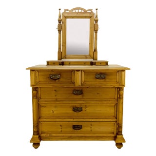 Baltic Art Nouveau Style Pine Chest of Drawers with Mirror For Sale