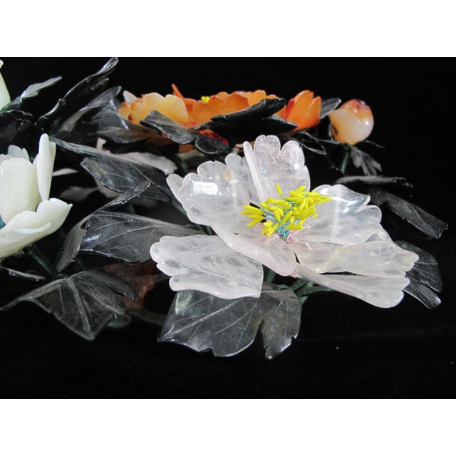 Chinese Carved Jade Carnelian & Quartz Hardstone Flower Centerpiece For Sale - Image 9 of 13