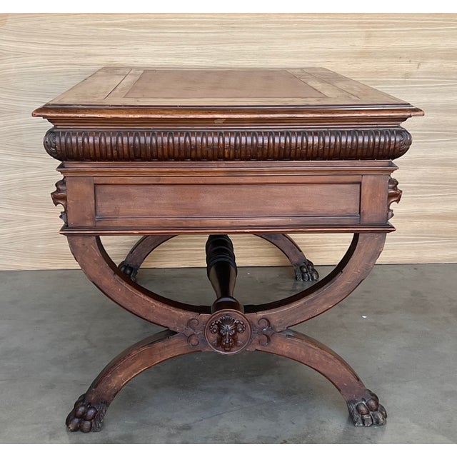 Wood 19th Century Spanish Walnut Desk With Two Drawers & Strong Legs, 1890s For Sale - Image 7 of 12