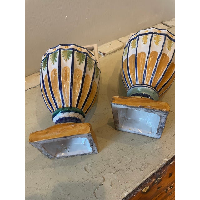 Early 20th Century Pair of Italian Faience Amphora Style Vases For Sale - Image 4 of 8