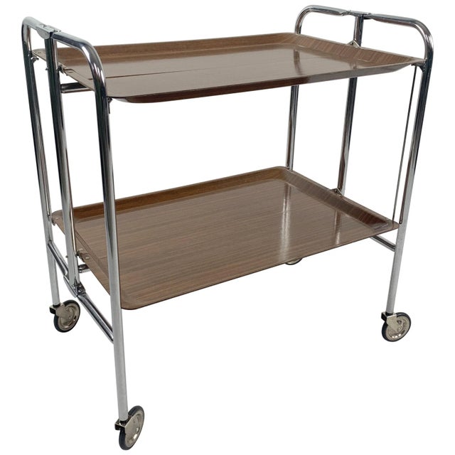 Silver Mid-Century Chrome and Laminated Wood Folding Trolley, 1950s For Sale - Image 8 of 8