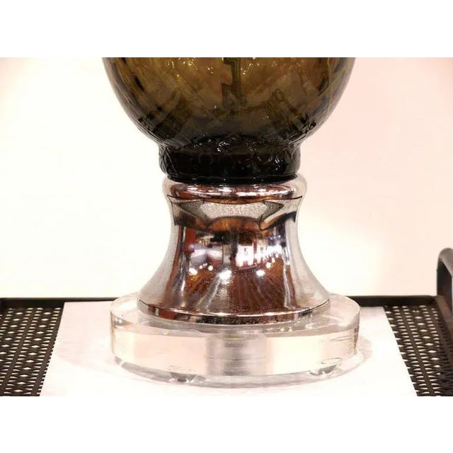 Mid-Century Modern Italian Grey Glass Table Lamps - A Pair For Sale - Image 3 of 10