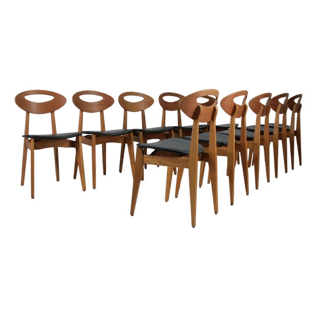 Ten Dining Room Chairs by Roger Landault for Maison Sentou, 1950, Set of 10 For Sale