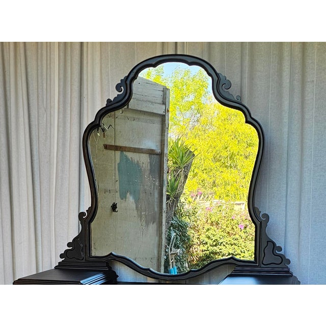 1930's Black Vanity With Mirror, Vintage Parisian Style For Sale In Los Angeles - Image 6 of 17