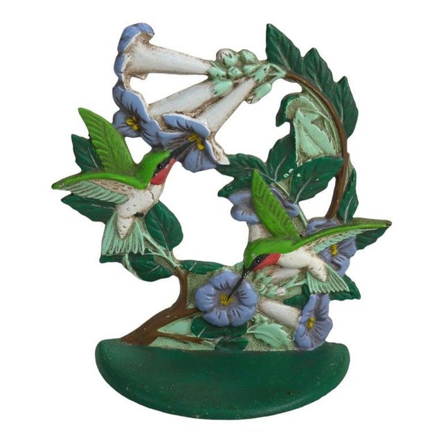 Rustic Vintage Midwest Importers Wrought Iron Floral & Figural Hummingbird Door Stop For Sale - Image 3 of 8
