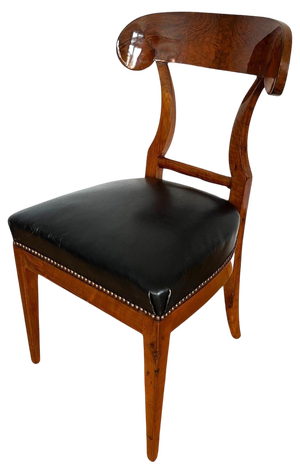 Biedermeier Shovel Chair in Walnut Veneer & Black Leather, Austria, 1820s