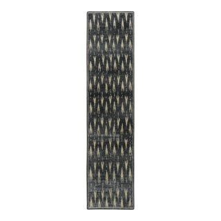 Contemporary Block Print Ikat Natural Silk Runner by Rug & Kilim, India For Sale