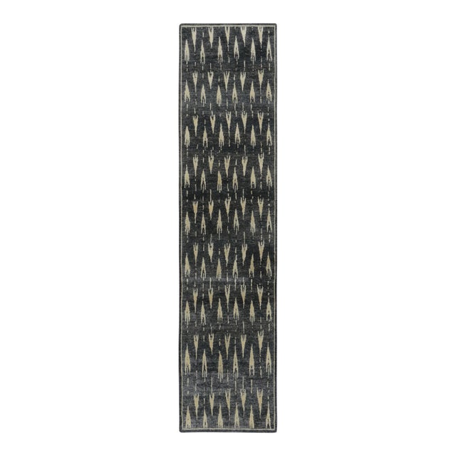 Contemporary Block Print Ikat Natural Silk Runner by Rug & Kilim, India For Sale