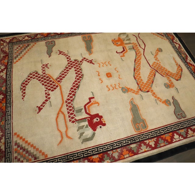 Vintage Zabihi Collection Square Dragon Tibetan Rug - 5'11" x 7'7" For Sale - Image 4 of 9