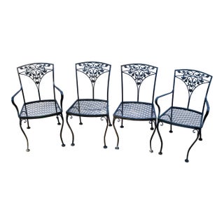 Vintage Black Iron Patio Garden Dining Chairs - Set of 4 For Sale