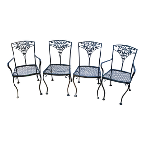 Vintage Black Iron Patio Garden Dining Chairs - Set of 4