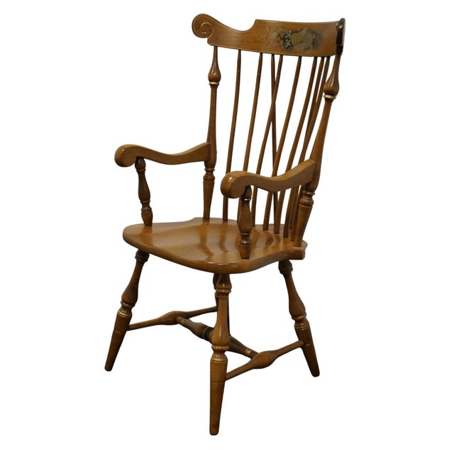 ETHAN ALLEN Hand Decorated Hitchcock Inspired Solid Maple Fiddleback Duxbury Accent Arm Chair 14-6072A - 601 Nutmeg Finish...