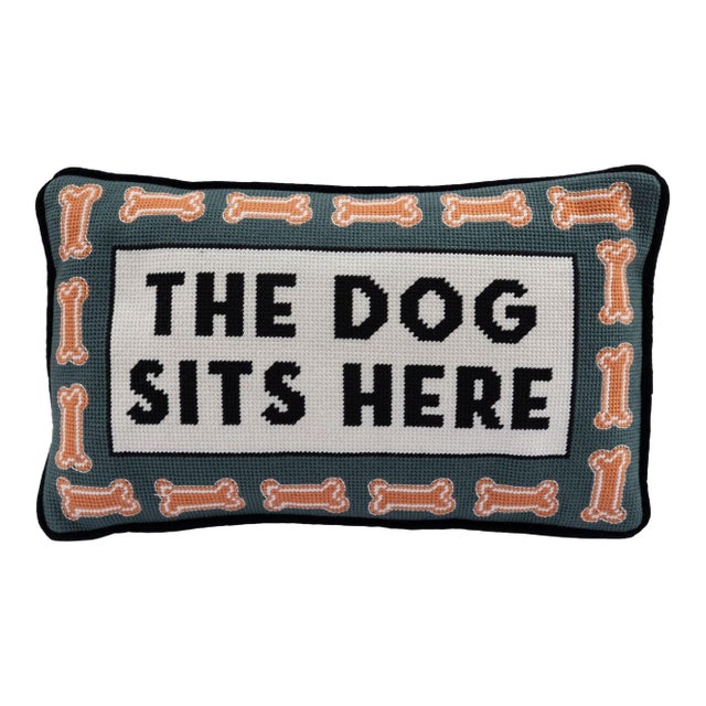 The Dog Sits Here Needlepoint Pillow For Sale