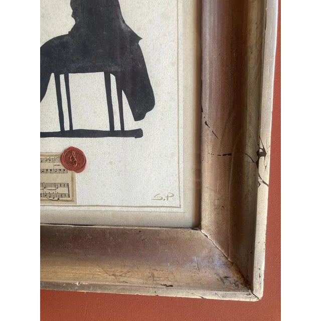 Italian Artist, Musician Silhouettes, Mixed Media Paintings on Paper, Framed, 1950s For Sale - Image 9 of 12