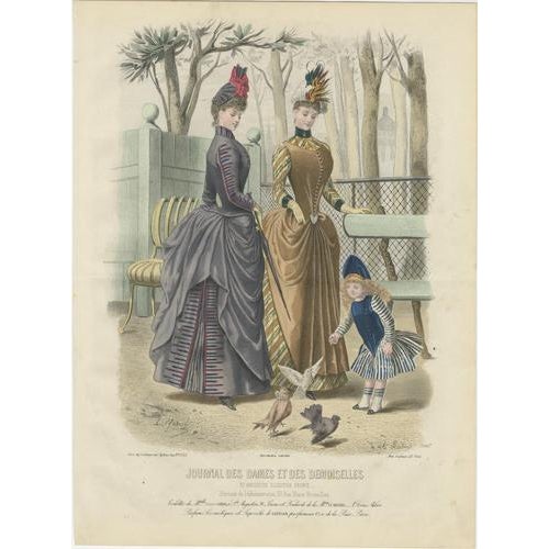 Journal des Dames et des Demoiselles, French Fashion Prints Parisian Ladies and Children, 1887, Paper, Set of 4 For Sale - Image 6 of 9