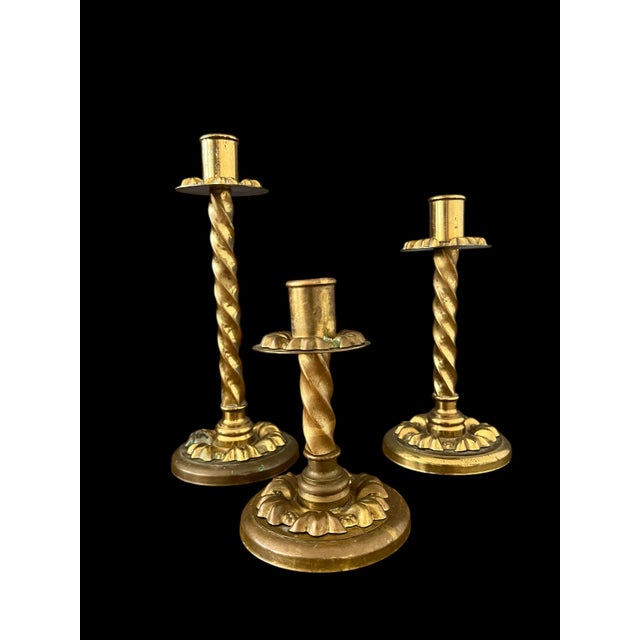 Set of 3 Antique Brass Candle Holder For Sale - Image 4 of 12
