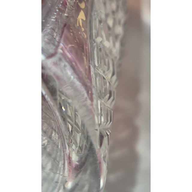 Glass Antique Edwardian Bohemian Cut Crystal Amethyst Overlay, Raised 24k Gold Gilt Pitcher For Sale - Image 7 of 11