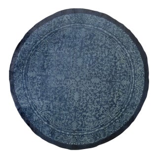 1900s Dark Blue Field Traditional Dragon Floral Antique Chinese Peking Round Rug For Sale