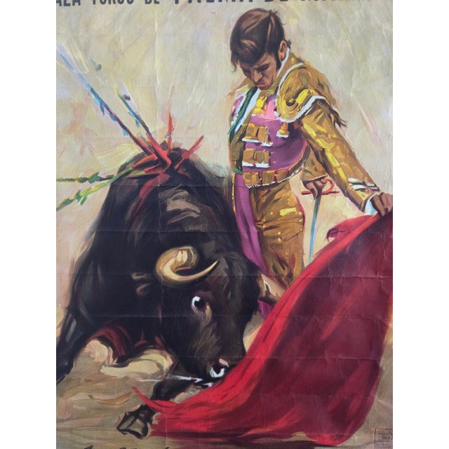 1960s Mid-Century Spanish Realism Authentic Bullfighting Event Poster For Sale - Image 5 of 14