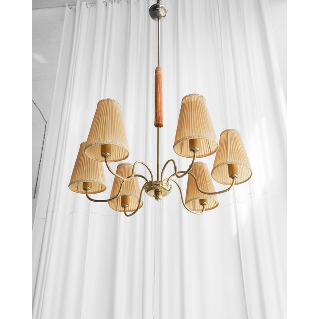 1950s Brass Chandelier with Shades, 1950s For Sale - Image 5 of 5