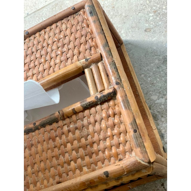 Wood Vintage 1970’s 'Scorched Tortoise' Bamboo, Rattan. Wicker Tissue Box Cover in the Crespi Style For Sale - Image 7 of 12
