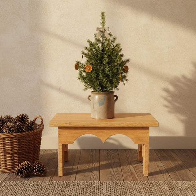 Handmade Pine Wood Footstool-Rustic-Farmhouse-Step-Primitive Country Decor-Bench For Sale - Image 9 of 10