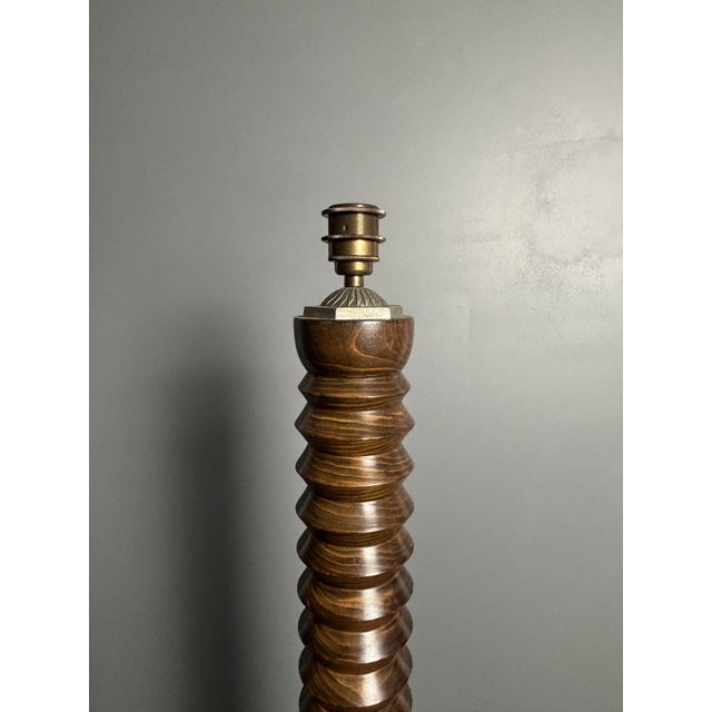 Mid-Century French Brutalist Turned Wood Cocoon Floor Lamp in the style of Charles Dudouyt, 1950s For Sale - Image 6 of 16