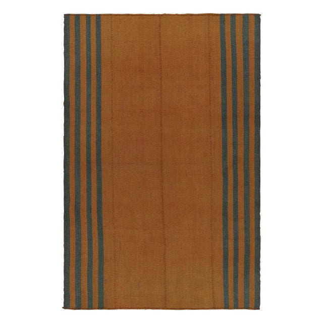 Orange Rug & Kilim’s Textural Modern Kilim in Orange With Blue Stripes For Sale - Image 8 of 8