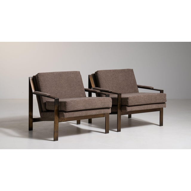 19th Century France Mid-century Modern Taupe Brass Armchair For Sale - Image 9 of 11